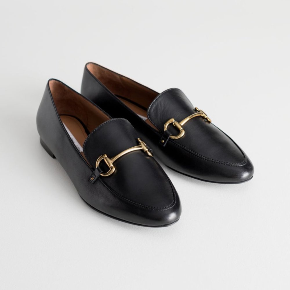 & Other Stories Black Equestrian Buckle Loafers Size 9